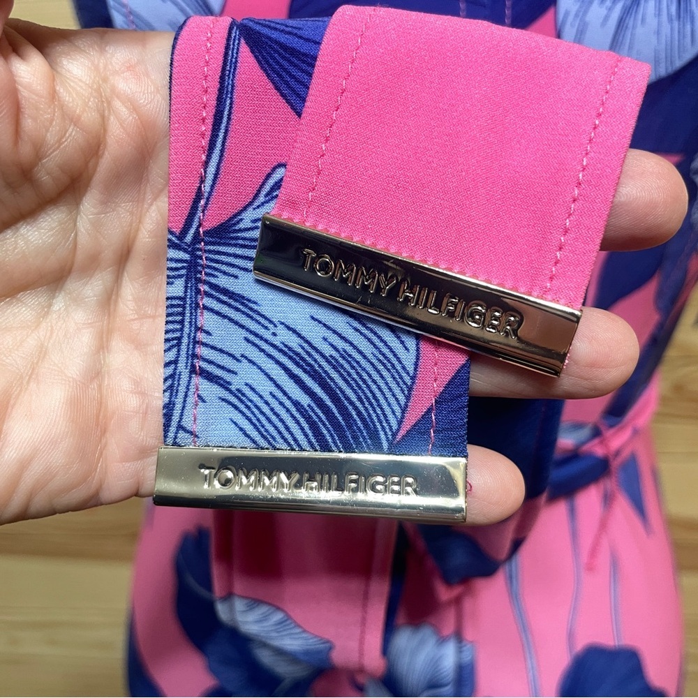 NWT Tommy Hilfiger Sleevless Dress Palm Tree Leaves Pink and Blue Midi Size 4 - Picture 12 of 14